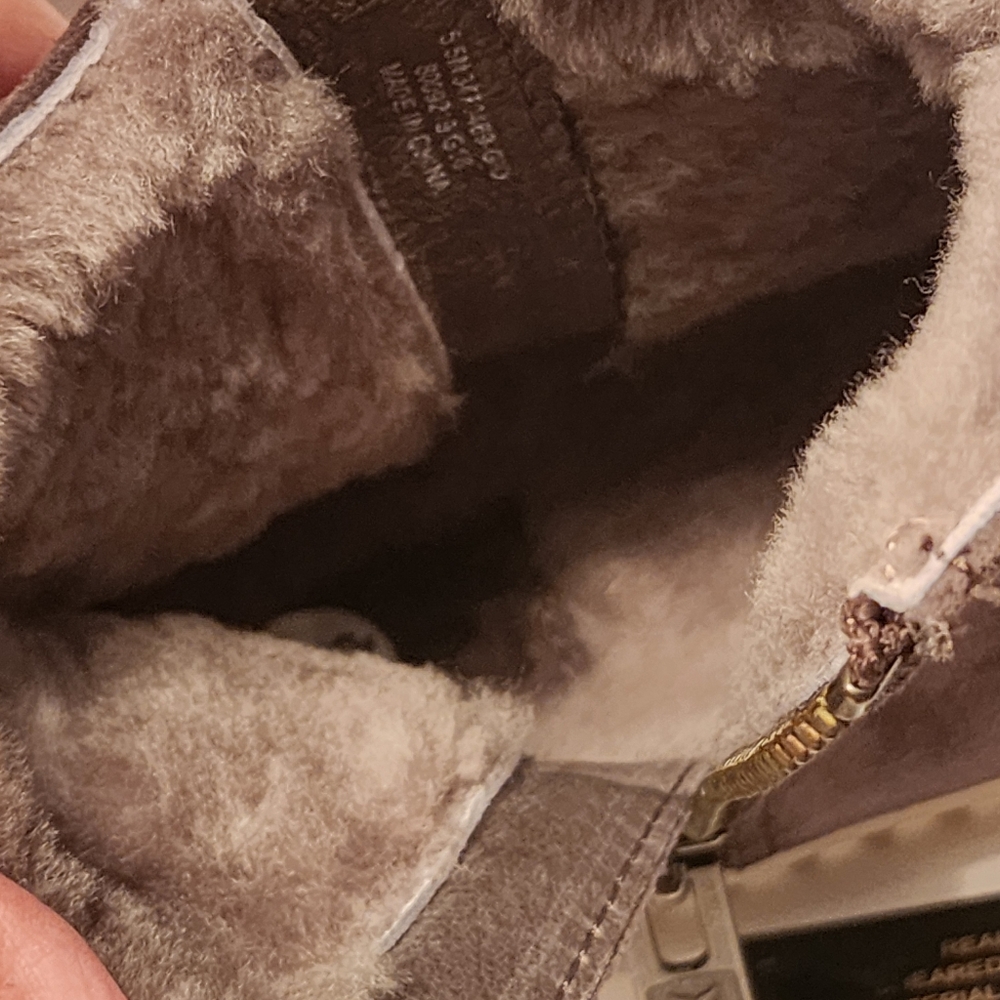 FRYE Gia Lug Shearling Suede Double Zip Boots In Grigio Gray Size 5.5 - Picture 16 of 16